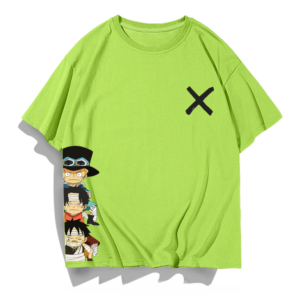 Unisex Luffy Zoro Print Loose Cotton T-shirt