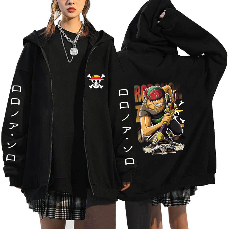 Unisex Luffy Printed Zipper Casual Hooded Jacket