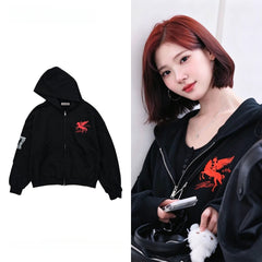 JIWOO Same Black Zip Up Hooded Jacket