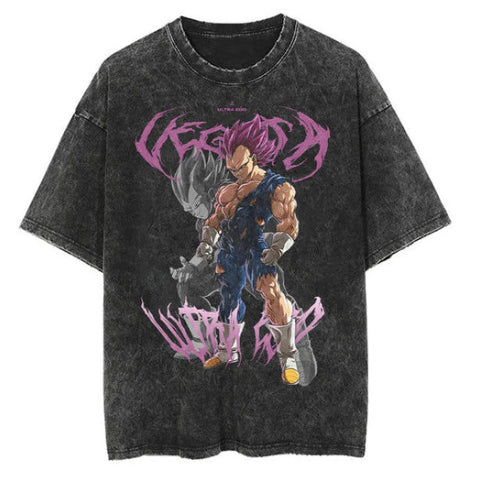 Vintage Washed Anime Print Casual T-shirt