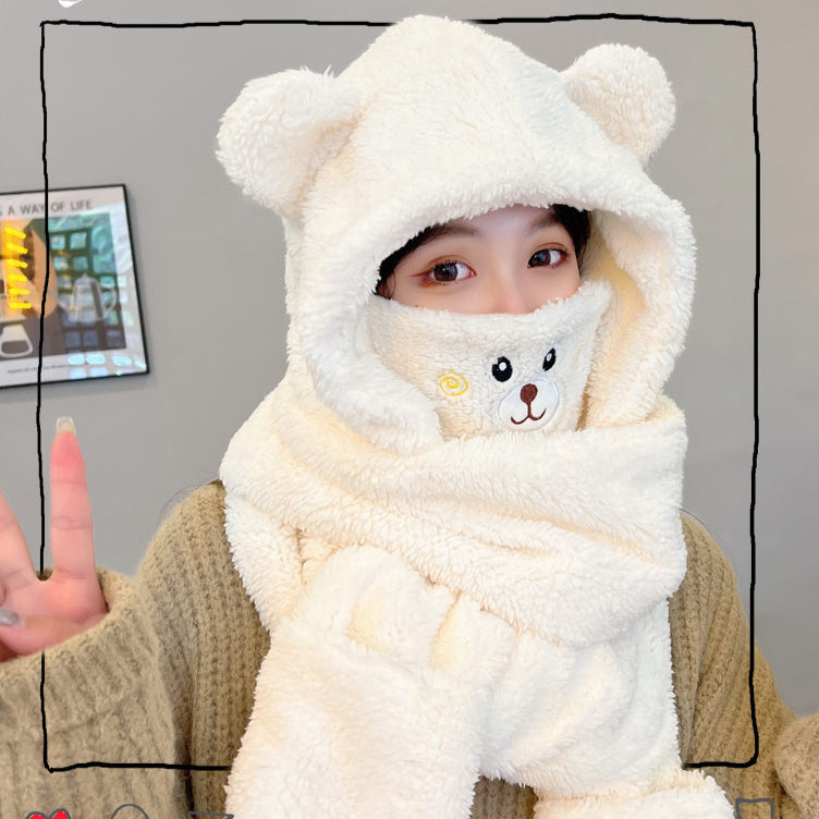 Thickened Warm Bear Scarf Hat and Gloves Set