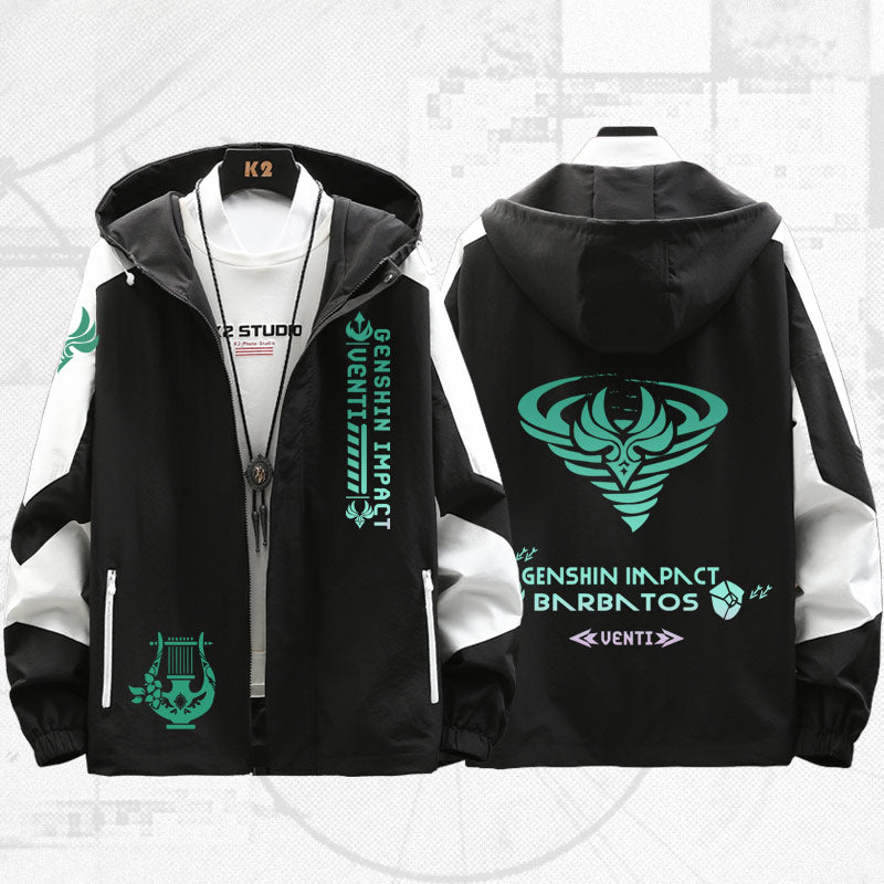 Unisex Game Venti Print Hooded Spring Jacket