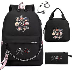 SKZ LOGO Chain Backpack Lunch Bag Three-piece Set