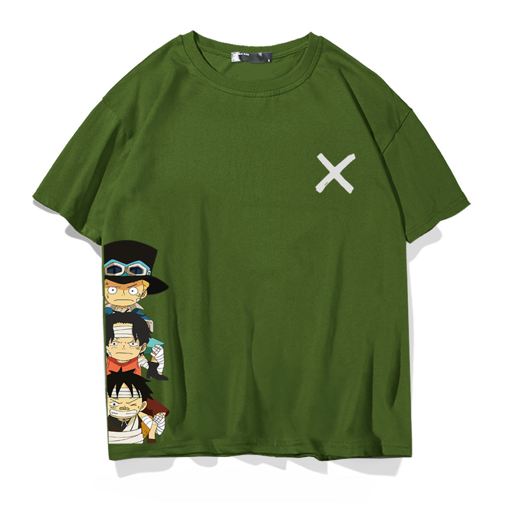 Unisex Luffy Zoro Print Loose Cotton T-shirt