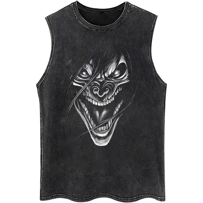 Men's Anime Print Washed Sleeveless Vest