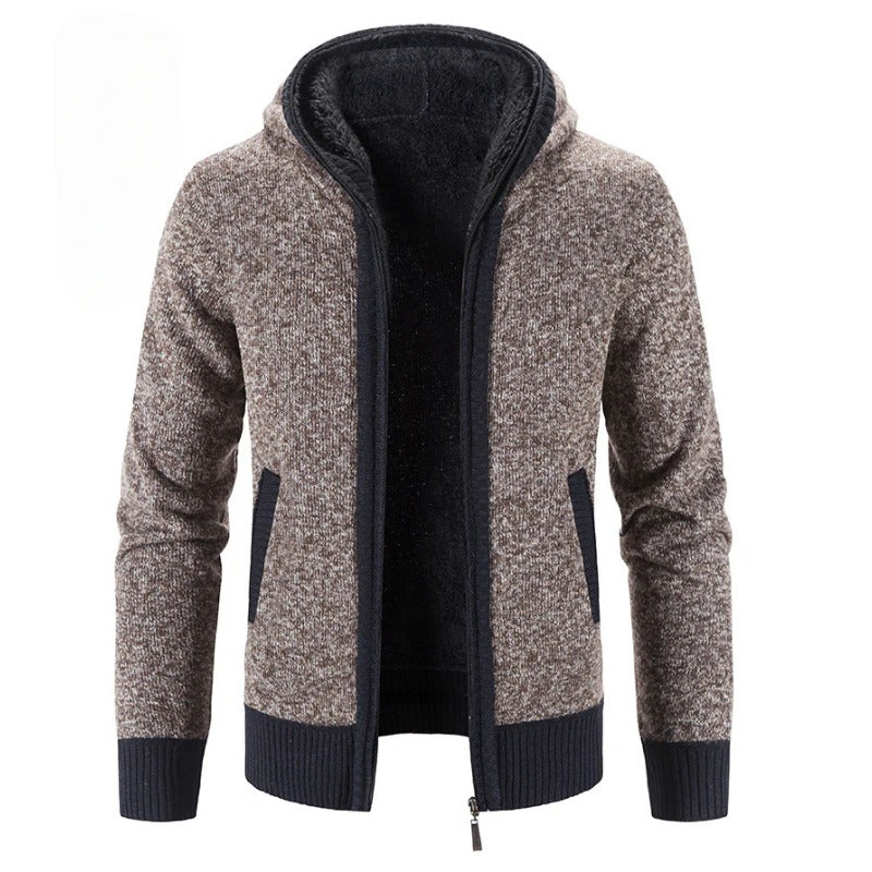 Casual Men's Slim Velvet Padded Hooded Coat