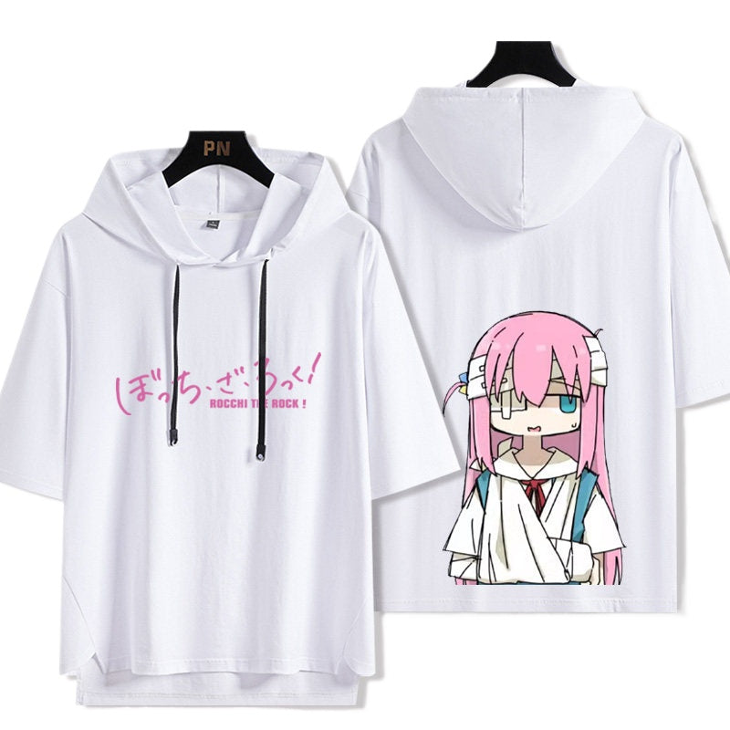 Trendy Bocchi Anime Hooded Short-sleeved T-shirt