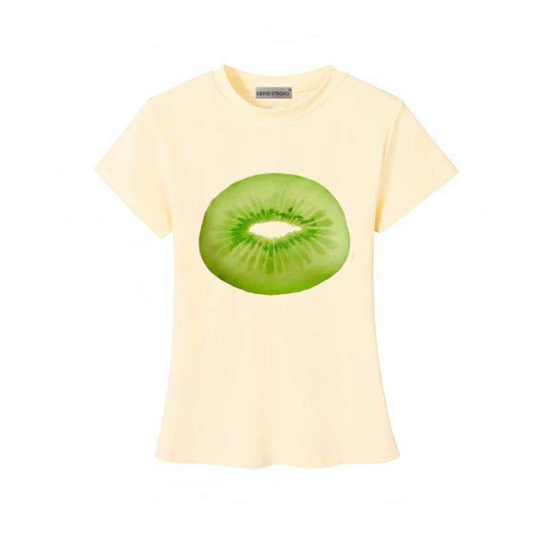 CARMEN‌ Same Kiwi Print Slim Short Sleeve T-Shirt