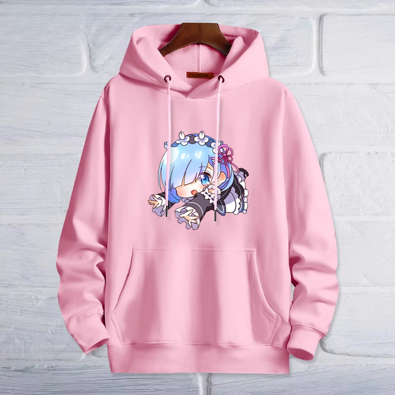 Casual Anime Rem Print Pullover Hoodie