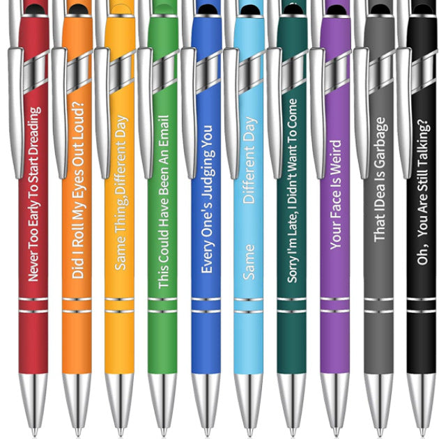 10 Funny Metal Press Ballpoint Pen Set