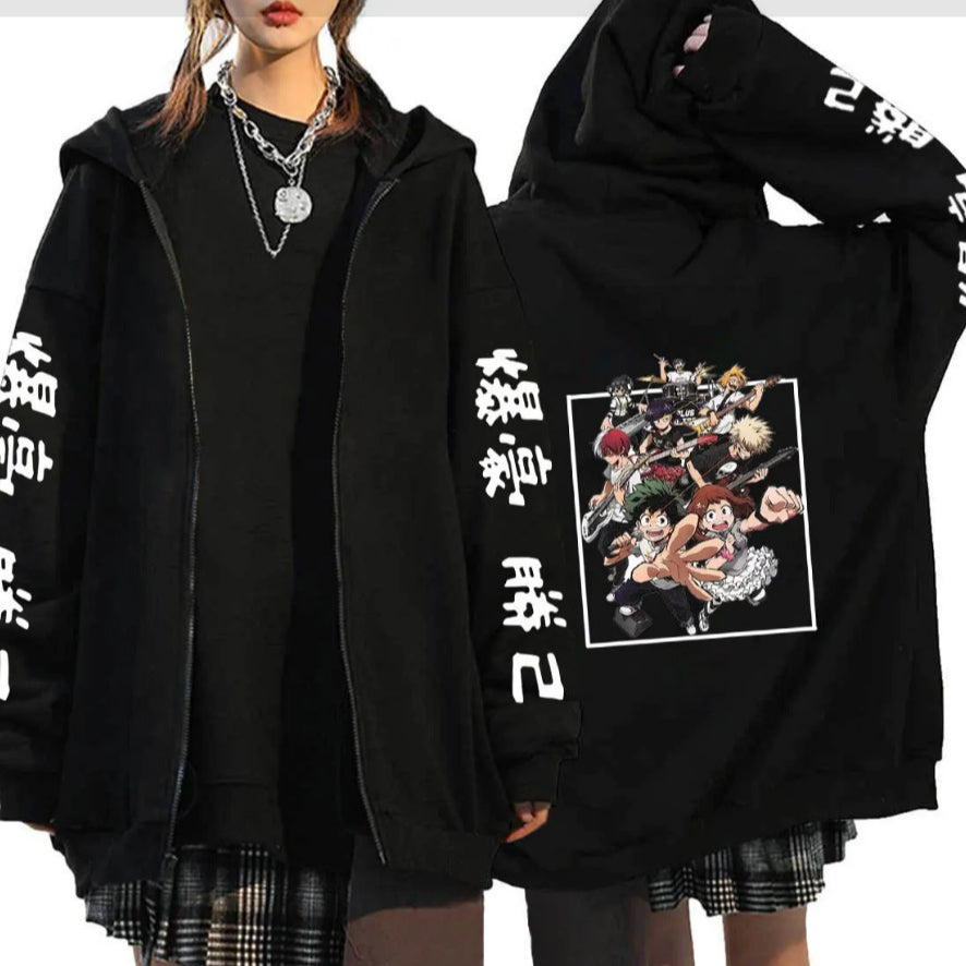 Unisex Trendy Anime Printed Zipper Hoodie