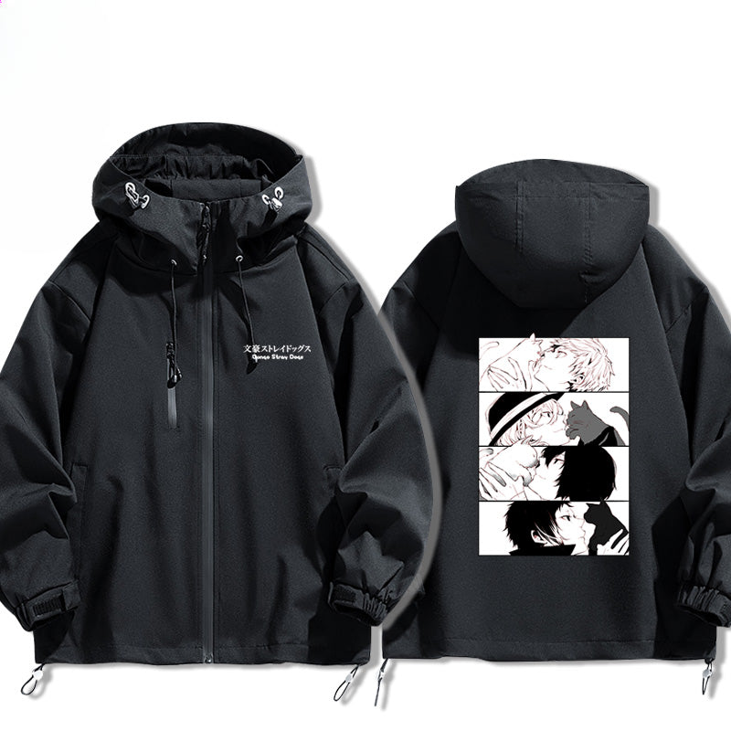 Casual Anime Graphic Print Zipper Hooded Jacket