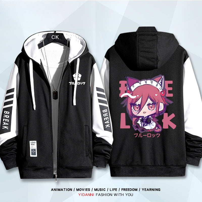 Unisex Anime Print Zipper Loose Hoodie