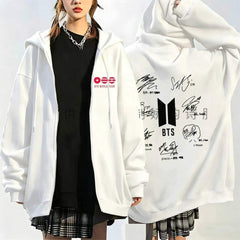 BANGTAN Signature Print Zip Up Hoodie