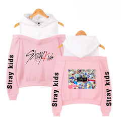 Cute Girls Kpop Fashion Print Off The Shoulder Hoodie