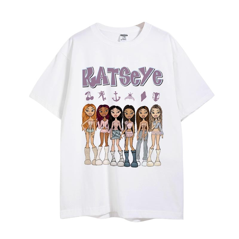 Kpop Cartoon Print Cotton Short-sleeved T-shirt