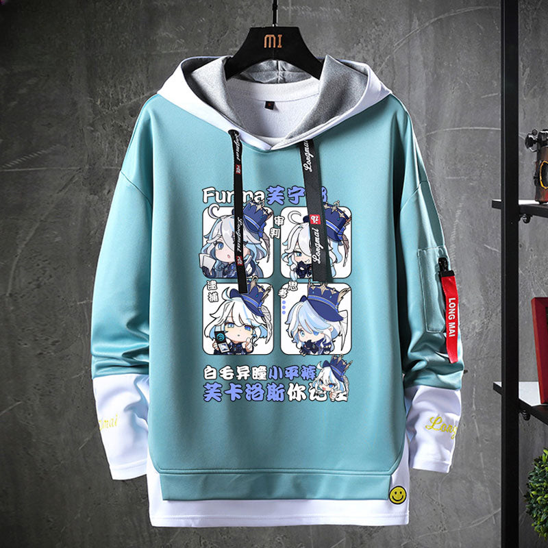 Unisex Game Furina Fake Two-piece Hoodie