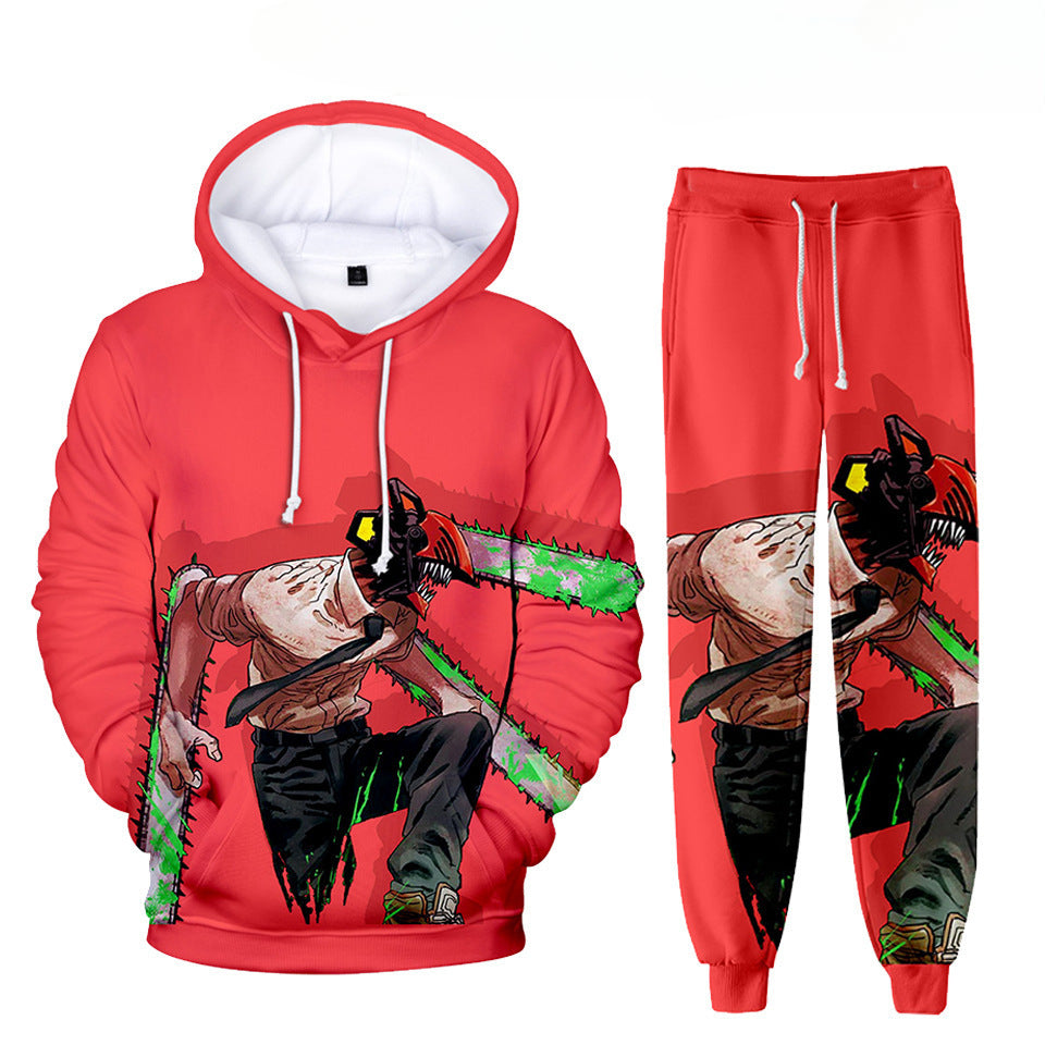 Trendy Anime Digital Print Hoodie Trousers Suit