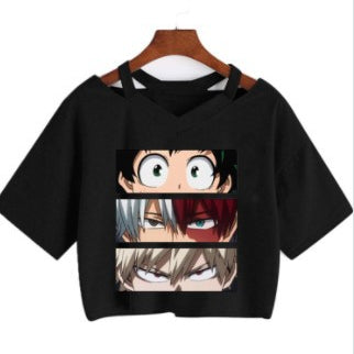 Trendy Women's V-Neck Anime Short Sleeve Crop Tee