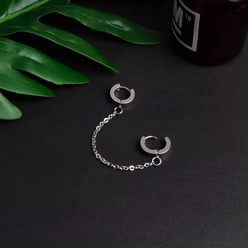 Jung Kook Chain Fringed Stud Earrings Titanium Steel