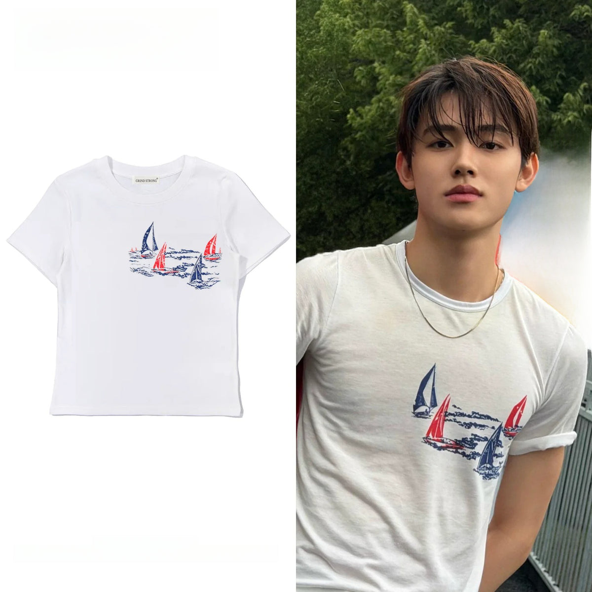 SEONGHYEON Same White Graphic Slim T-shirt
