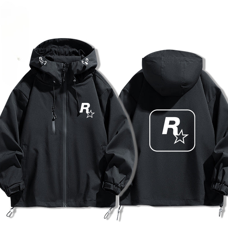 Game R Star Pattern Hooded Loose Jacket