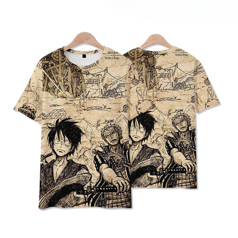 Unisex Luffy Zoro Ace Anime 3D Print Summer T-Shirt