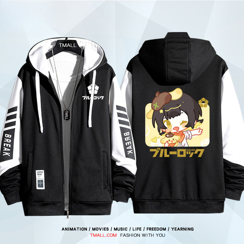 Unisex Anime Pattern Zip Up Casual Hoodie