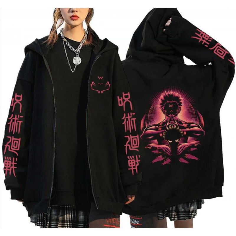 Casual Unisex Anime Graphic Print Zipper Hoodie