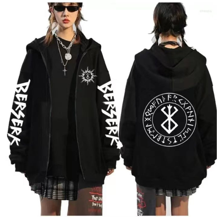 Unisex Anime Logo Printed Zip Up Hoodie