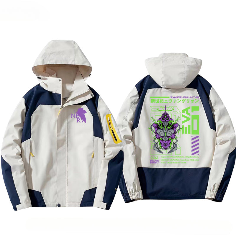 Trendy EVA Anime Print Hooded Jacket