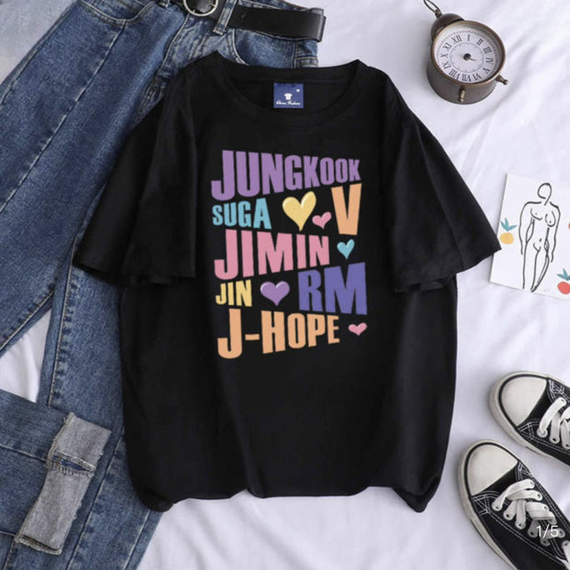 Unisex Trendy Kpop Letter Print Crew Neck T-shirt