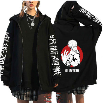 Unisex Trendy Anime Casual Black Zipper Hoodie