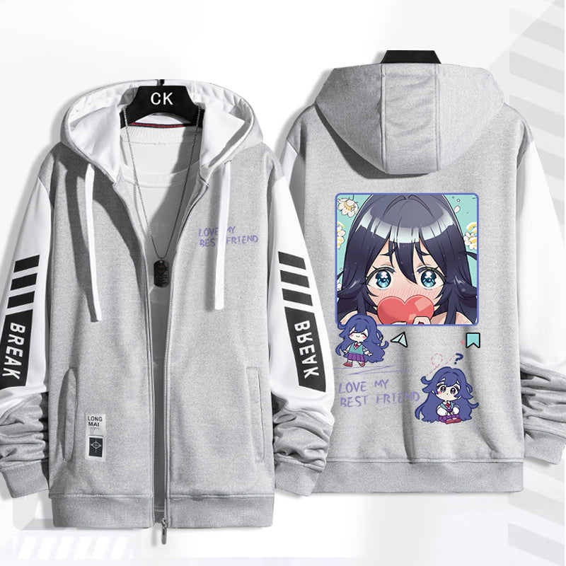 Women's Anime Print Zipper Loose Hoodie