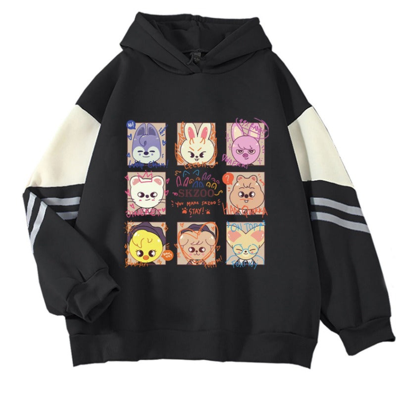 Cute Girls KPOP Color Block Long Sleeved Hoodie