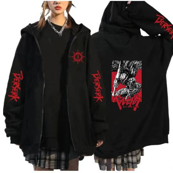 Unisex Guts Anime Print Loose Zip Up Hoodie