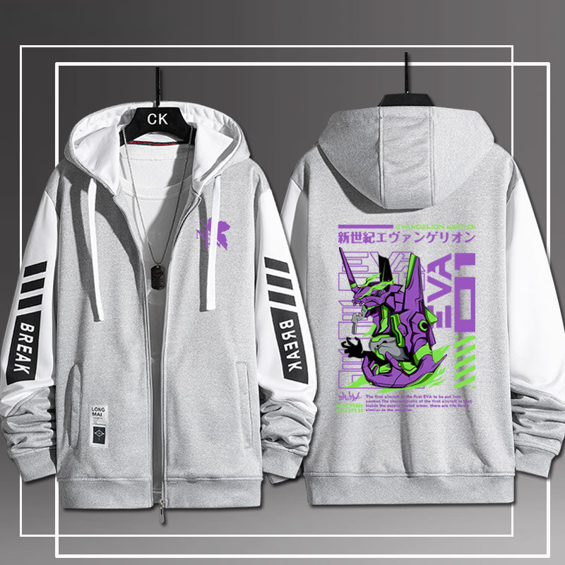 Unisex Anime EVA Pattern Zipper Hoodie