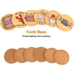 Friends Coasters Set of 6 Wooden Coasters for Drinks with Coaster Holder