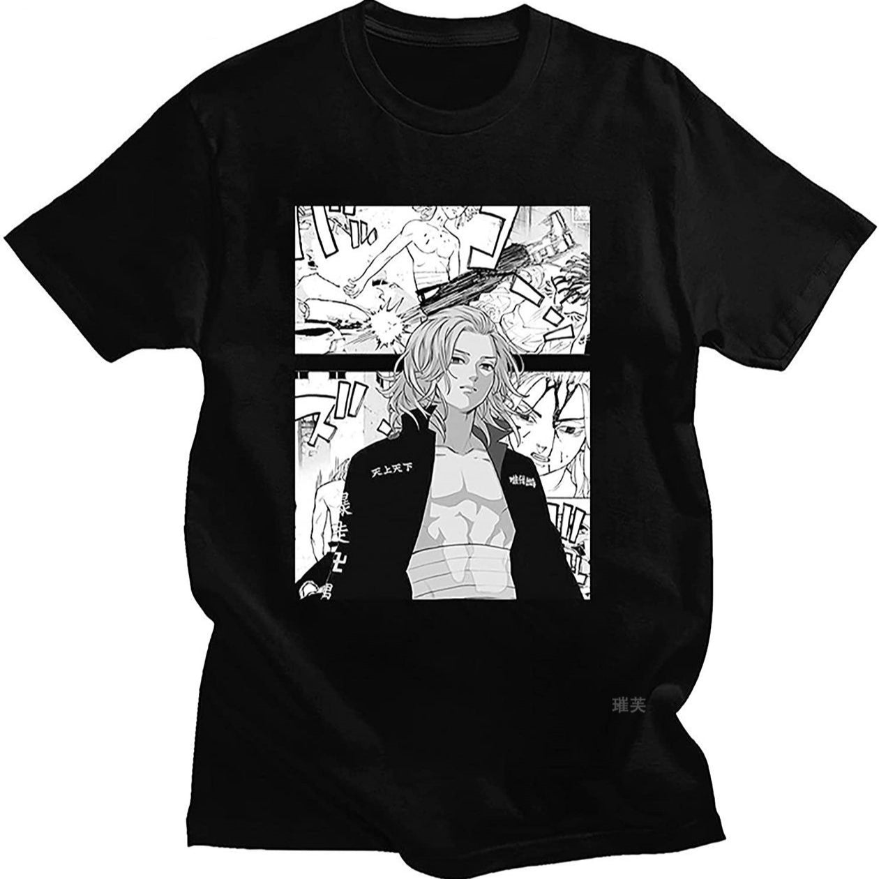 Unisex Anime Graphic Printed Casual Black T-shirt