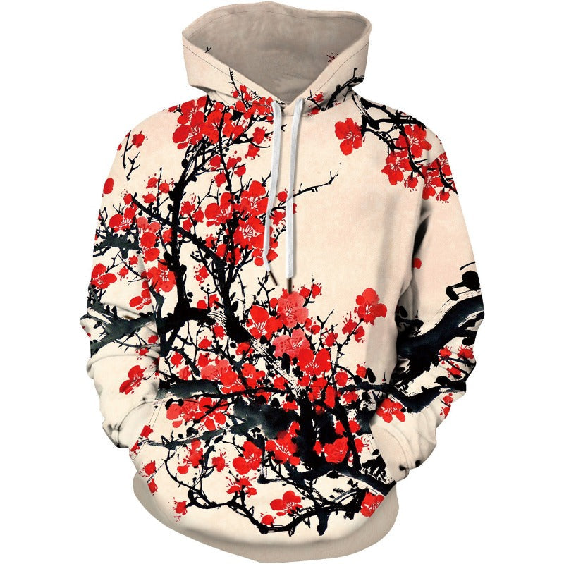 Retro Unisex Floral Digital Print Pattern Hoodie