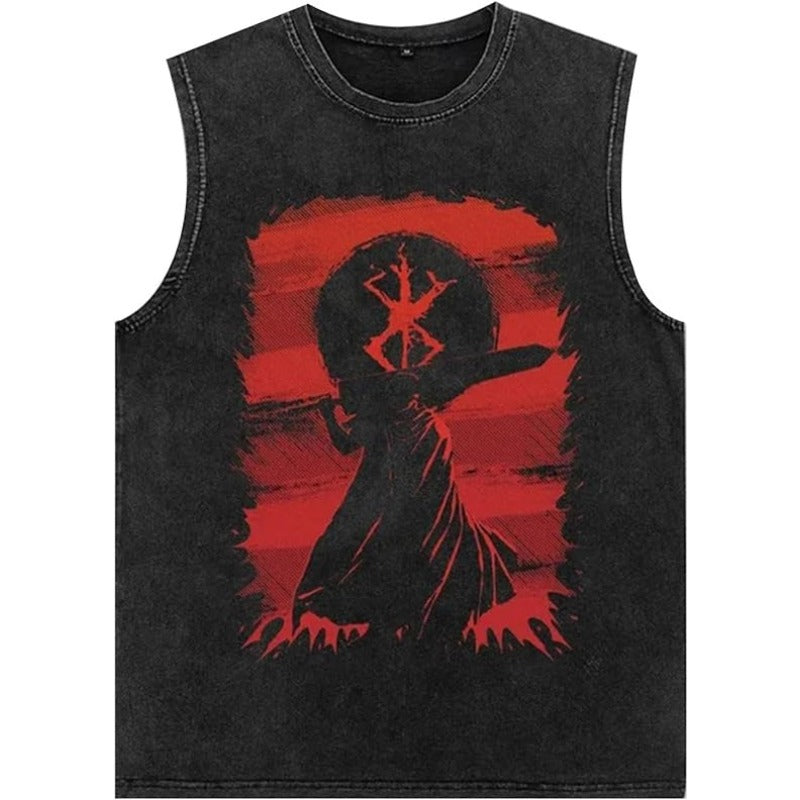 Men's Anime Print Washed Sleeveless Vest