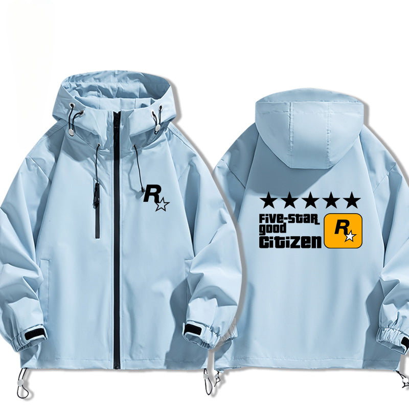 Game R Star Pattern Hooded Loose Jacket