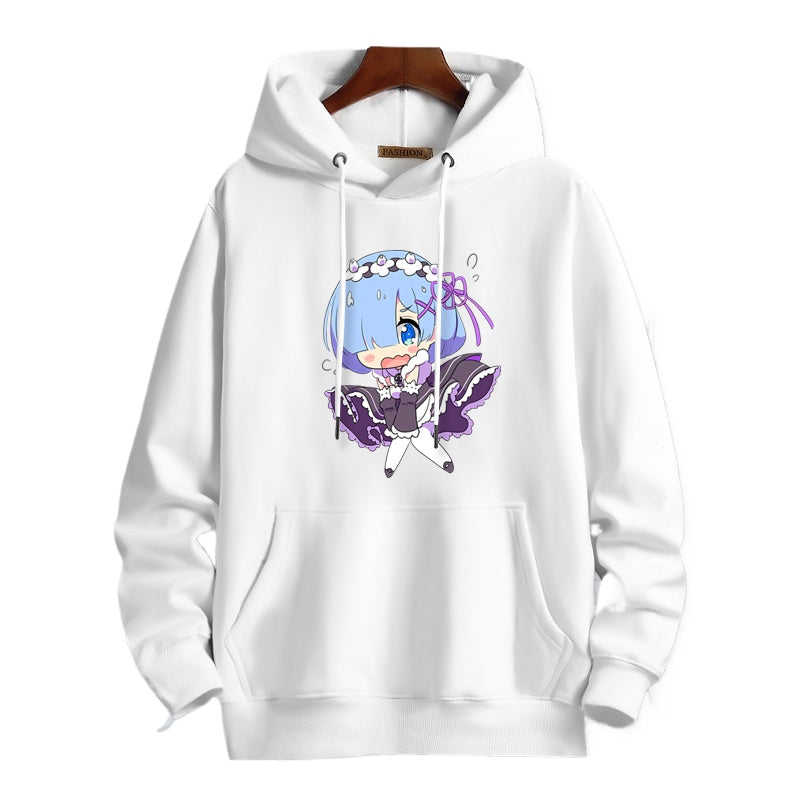 Casual Anime Rem Print Pullover Hoodie