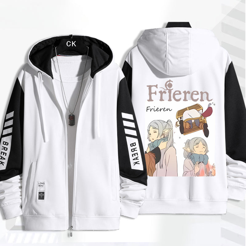 Unisex Anime Printed Zip Up Loose Hoodie