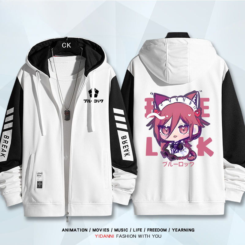 Unisex Anime Print Zipper Loose Hoodie