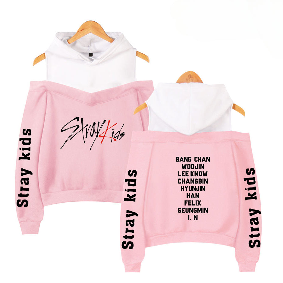 Cute Girls Kpop Fashion Print Off The Shoulder Hoodie