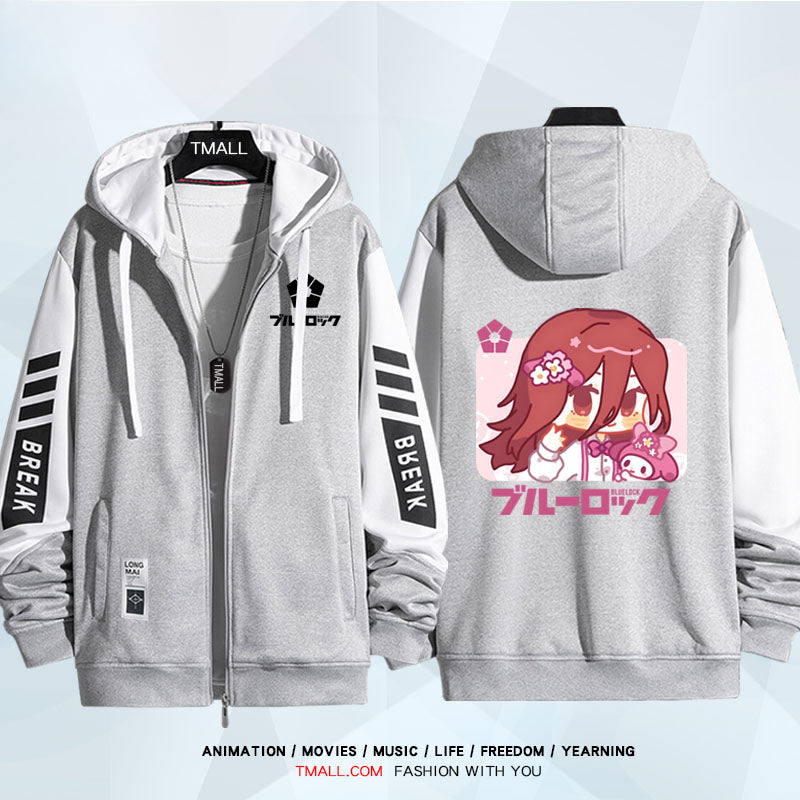 Unisex Anime Pattern Zip Up Casual Hoodie