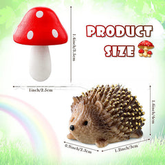 Resin Hedgehog and Wooden Mushroom Garden Accessories