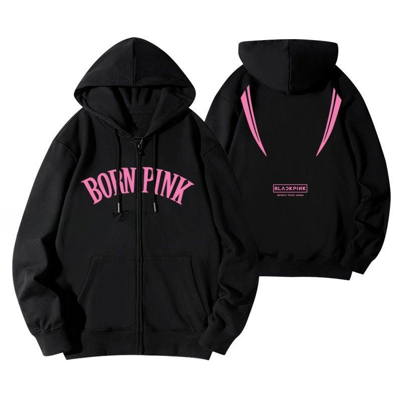 BORN PINK Hooded Cotton Loose Zipper Jacket