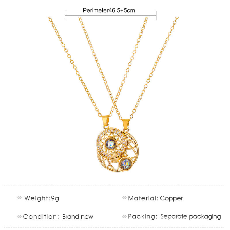 Sun and Moon Couple Projection Magnetic Necklace